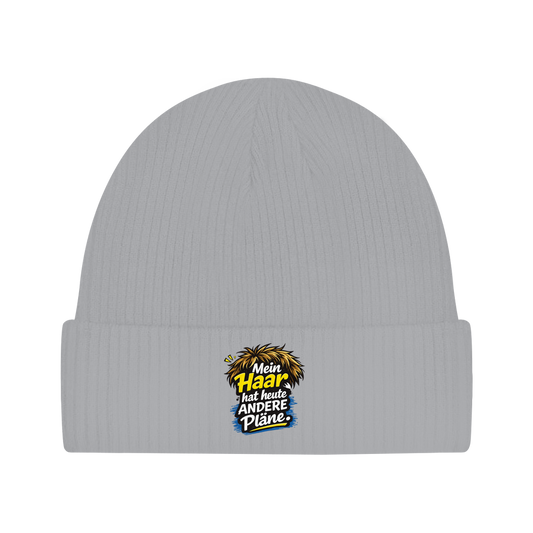 Beanie „Mein Haar hat heute andere Pläne“ – Lustige Unisex Mütze aus Bio-Baumwolle