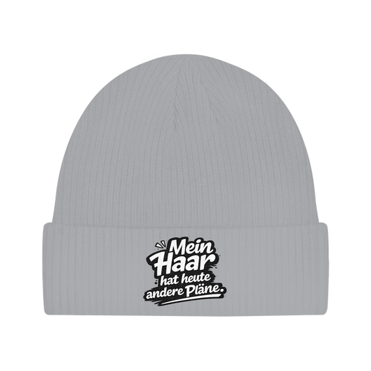 Beanie „Mein Haar hat heute andere Pläne“ – Lustige Unisex Mütze aus Bio-Baumwolle
