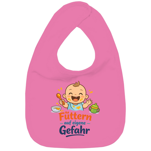 Kinder Bio Lätzchen mit Spruch „Füttern auf eigene Gefahr“ – Baby & Kleinkind | dunkle Schrift