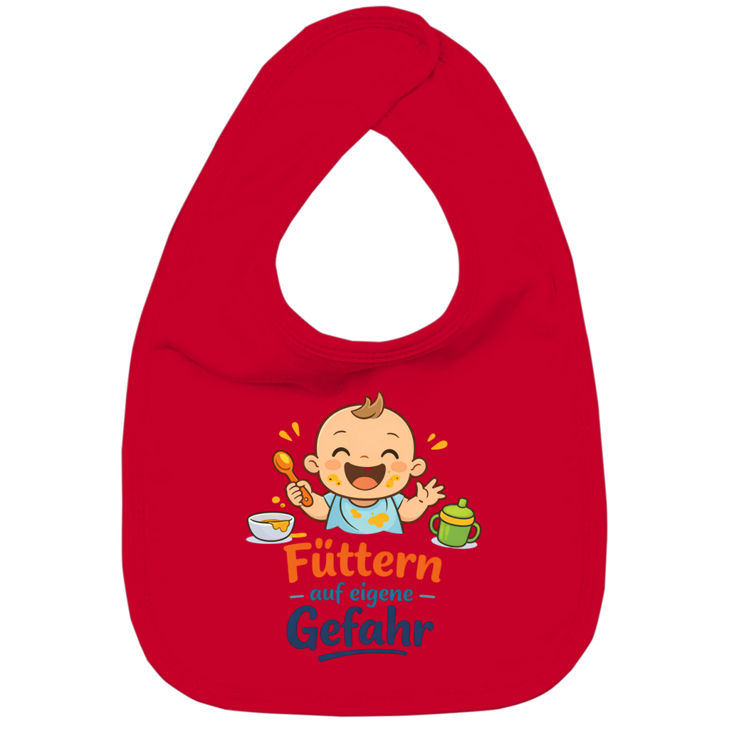 Kinder Bio Lätzchen mit Spruch „Füttern auf eigene Gefahr“ – Baby & Kleinkind | dunkle Schrift