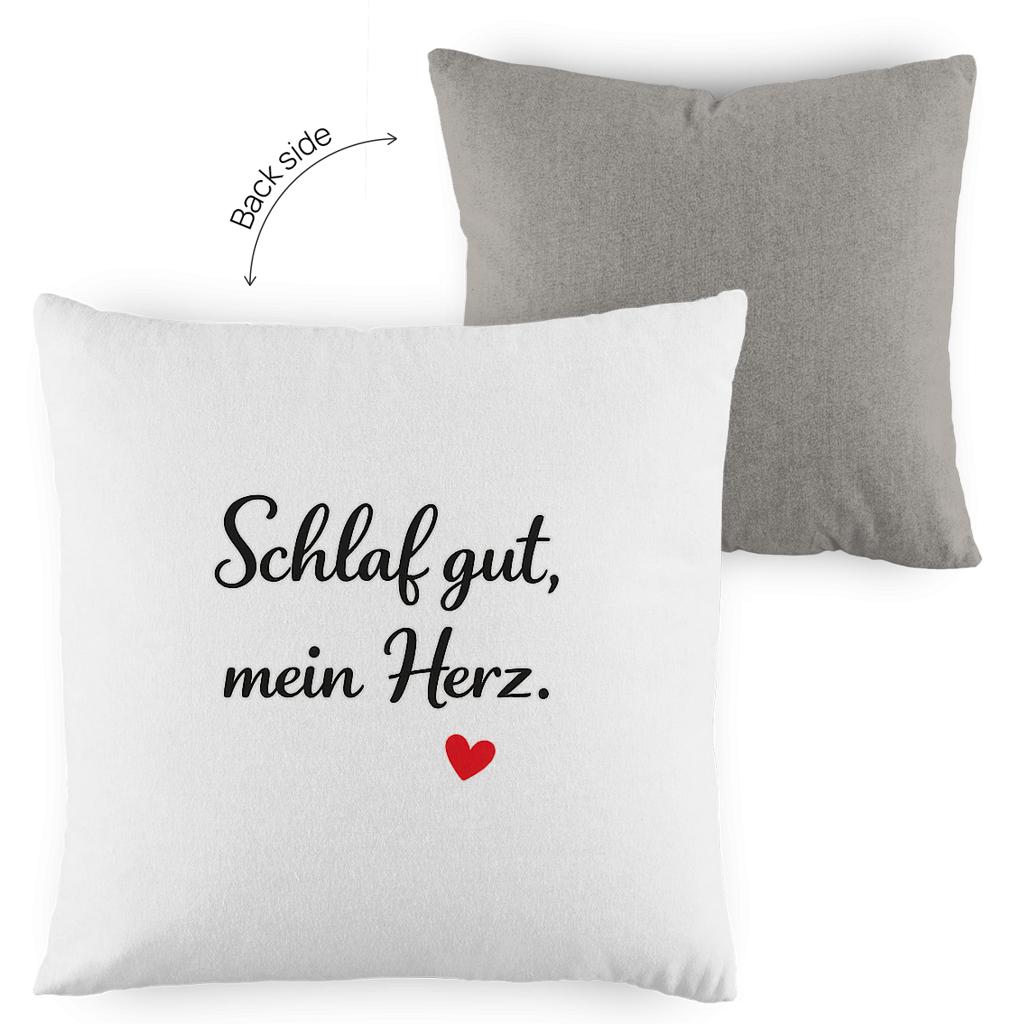 Zweifarbiges Kopfkissen „Schlaf gut, mein Herz“ – romantisch & modern
