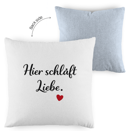 Zweifarbiges Kopfkissen „Hier schläft Liebe“ – romantisch & modern