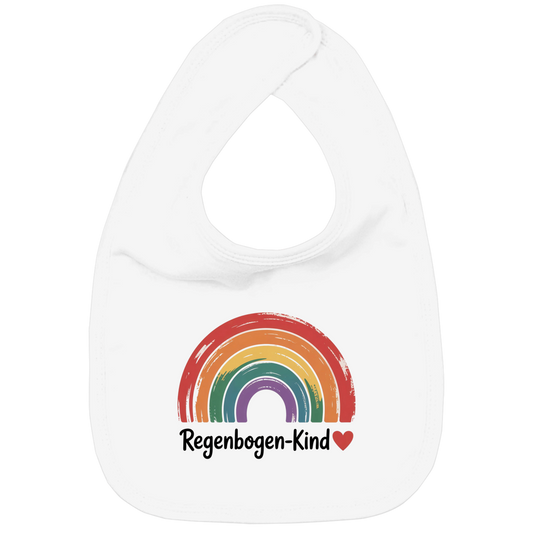 Kinder Bio Lätzchen „Regenbogen-Kind“ – Nachhaltiges Baby Lätzchen aus Bio-Baumwolle | Süßes Motiv Lätzchen