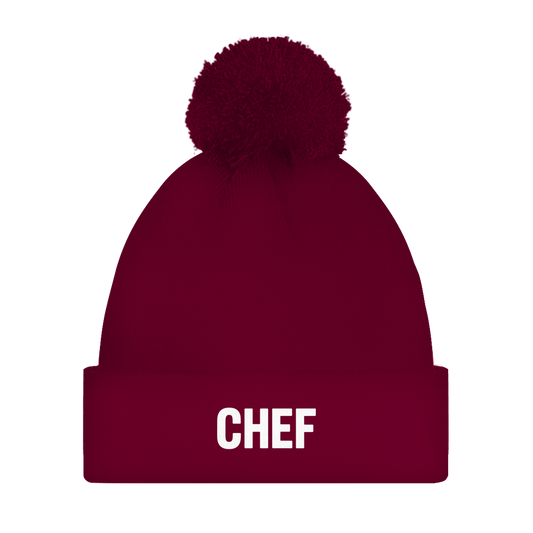 Bommelmütze „Chef“ – Unisex Statement Wintermütze mit Pompon