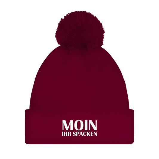Bommelmütze „Moin ihr Spacken“ – Unisex Statement Wintermütze mit Pompon