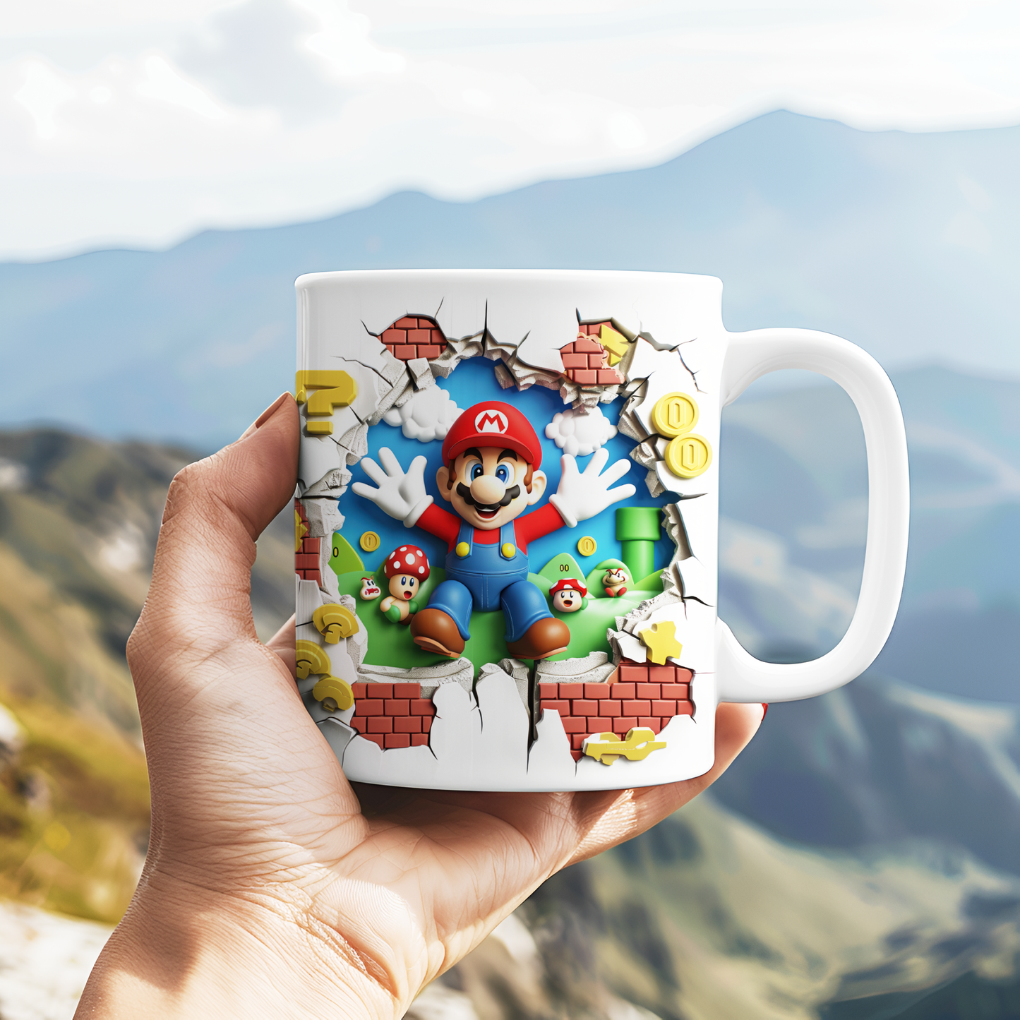 Tasse mit 3D-Effekt Super Mario Motiv 1 Sublimationsaufdruck, Tassengröße 11oz (330 ml), schönes Motiv, versch. Farben auswählbar
