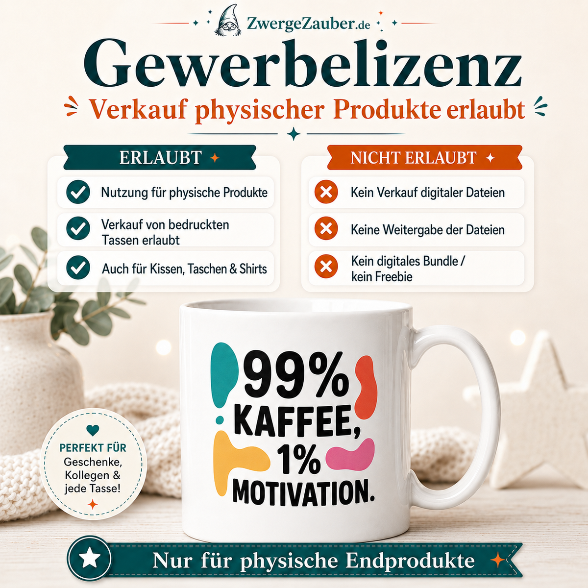 ZwergeZauber Tassendesign 99 % Kaffee - 1 % Motivation – Verkaufsbild 4