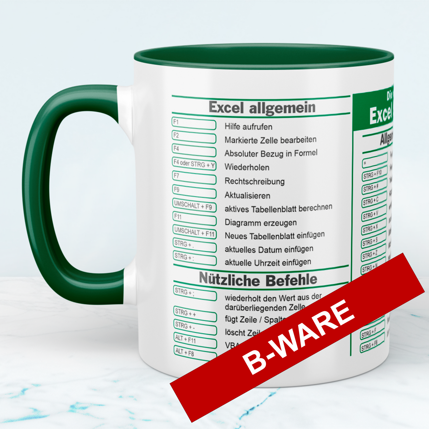 Ceramic mug with Excel shortcuts, gift for colleagues