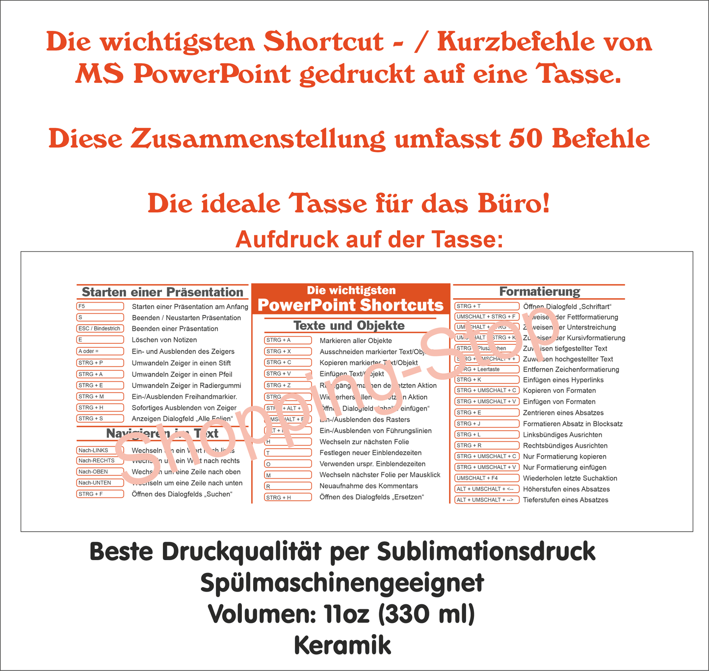 Printed mug with PowerPoint Shortcuts, office gift