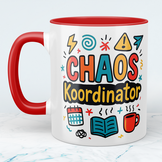Humovolle bedruckte Tasse – Perfekt für das Büro – Für Kolleginnen und Kollegen – Spruch: CHAOS - Koordinator