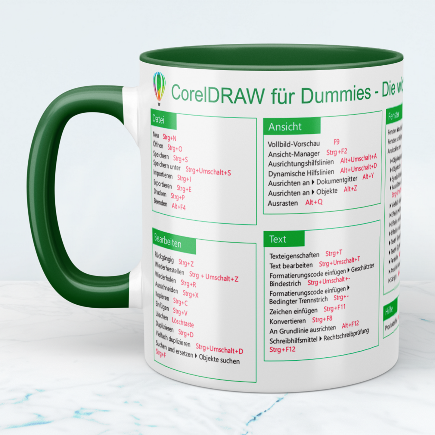 Printed mug with shortcut commands for CorelDRAW Perfect gift for designers and creatives