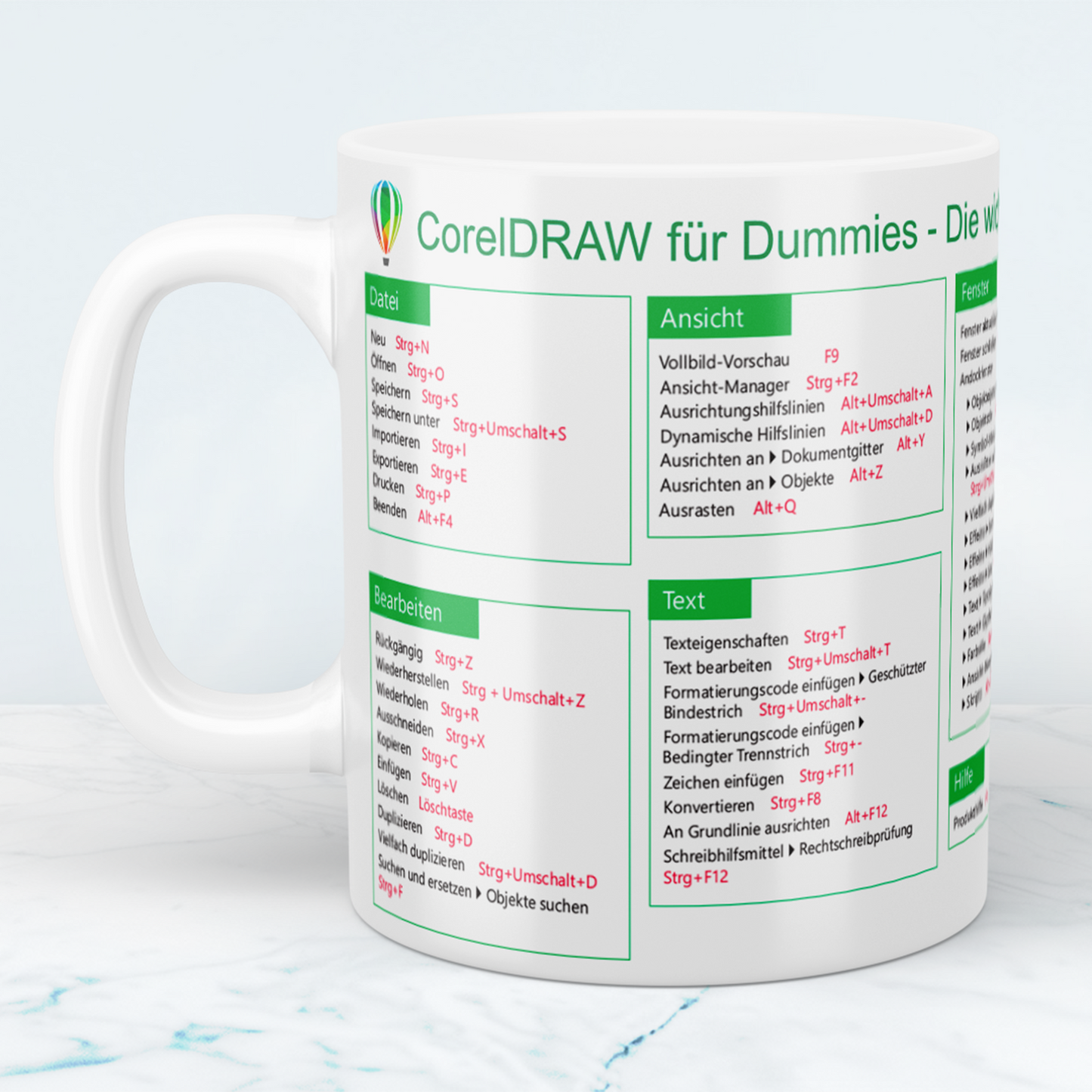 Printed mug with shortcut commands for CorelDRAW Perfect gift for designers and creatives
