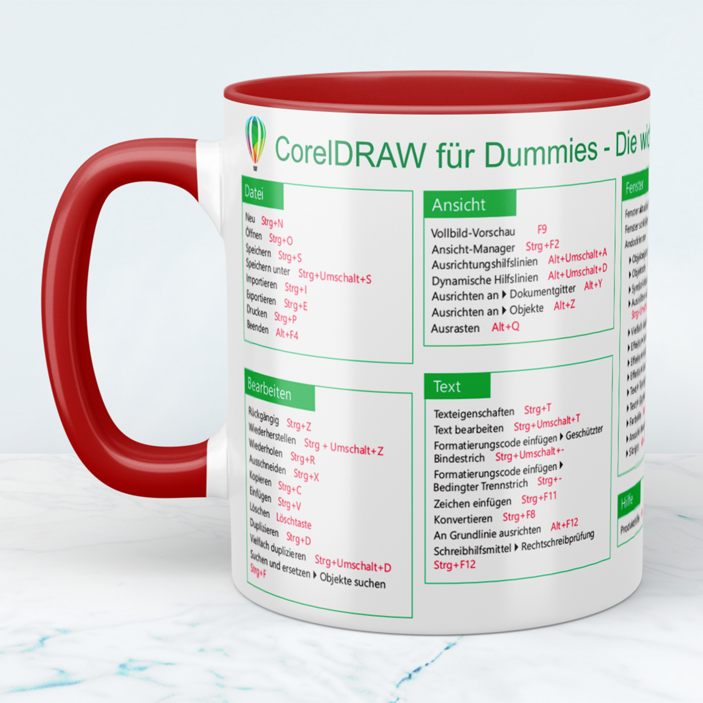 Printed mug with shortcut commands for CorelDRAW Perfect gift for designers and creatives
