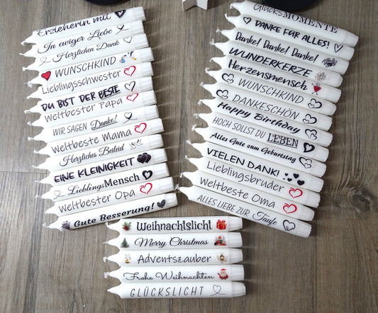 Kerze mit Spruch, Motto: SILVESTER, schönes Geschenk, Stabkerze mit Botschaft, viele Sprüche auswählbar