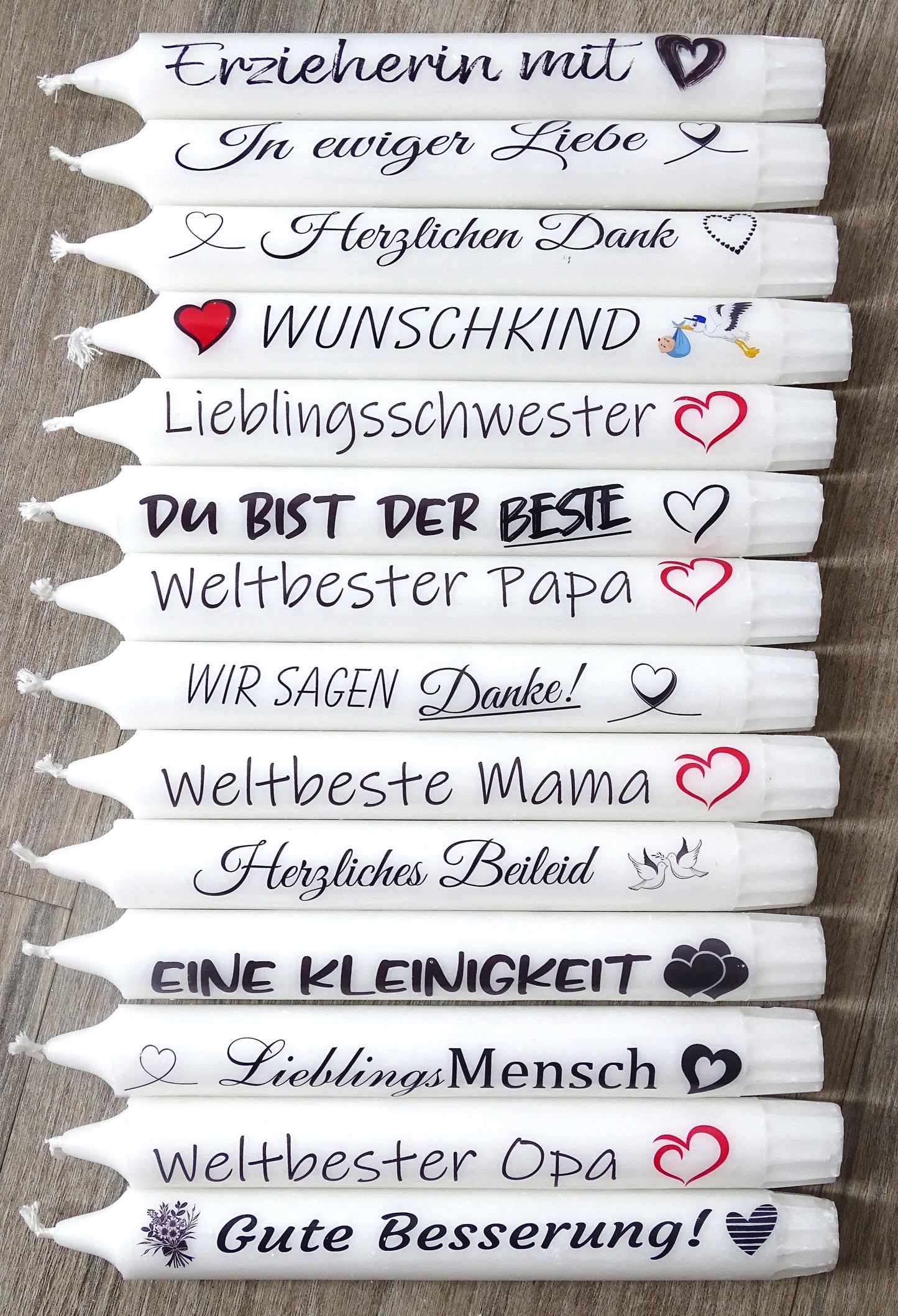 Kerze mit Spruch, Motto: LIEBLINGSMIX 2, schönes Geschenk, Stabkerze mit Botschaft, viele Sprüche auswählbar