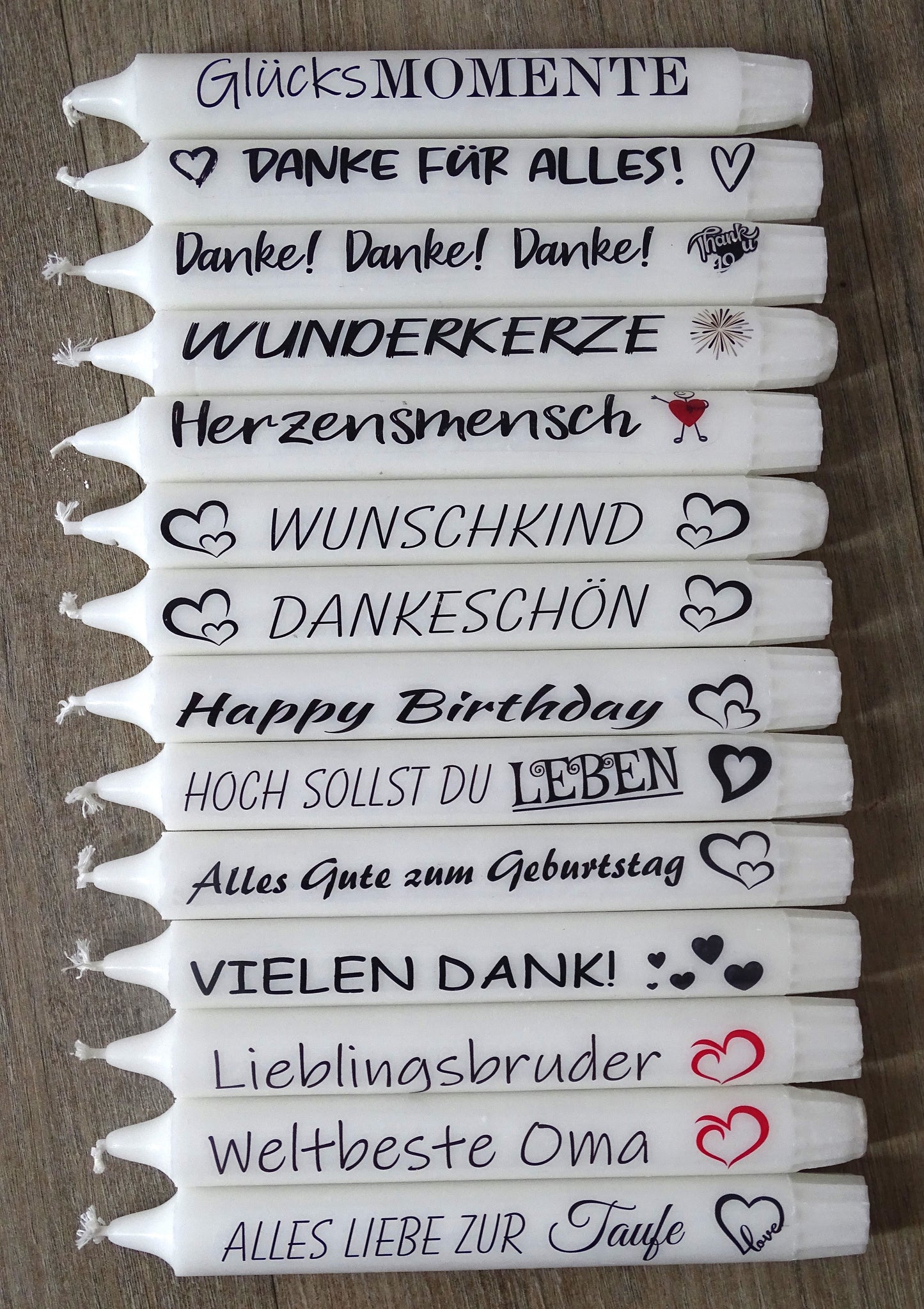 Kerze mit Spruch, Motto: LIEBLINGSMIX 2, schönes Geschenk, Stabkerze mit Botschaft, viele Sprüche auswählbar