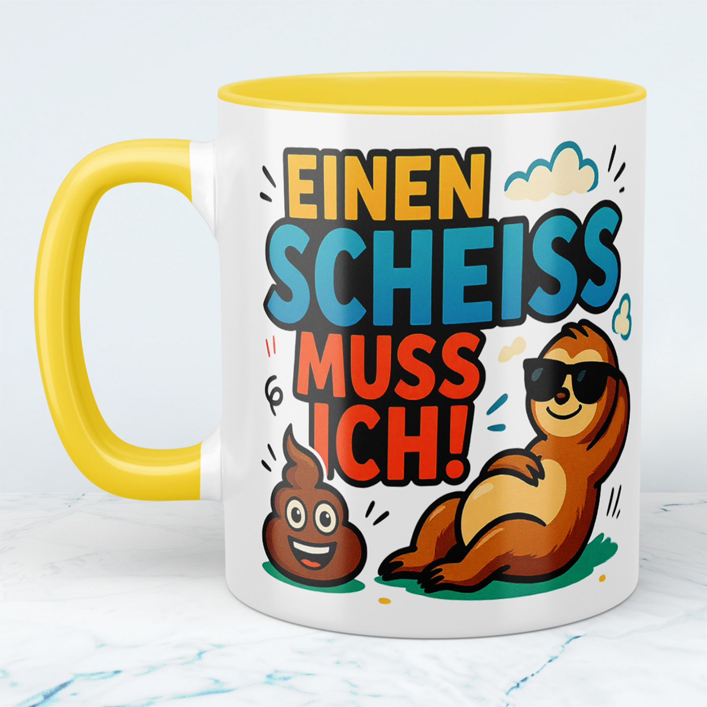 Lustige, humorvolle Kaffeetasse: 'Einen Scheiss muss ich!' für entspannte Arbeitstage