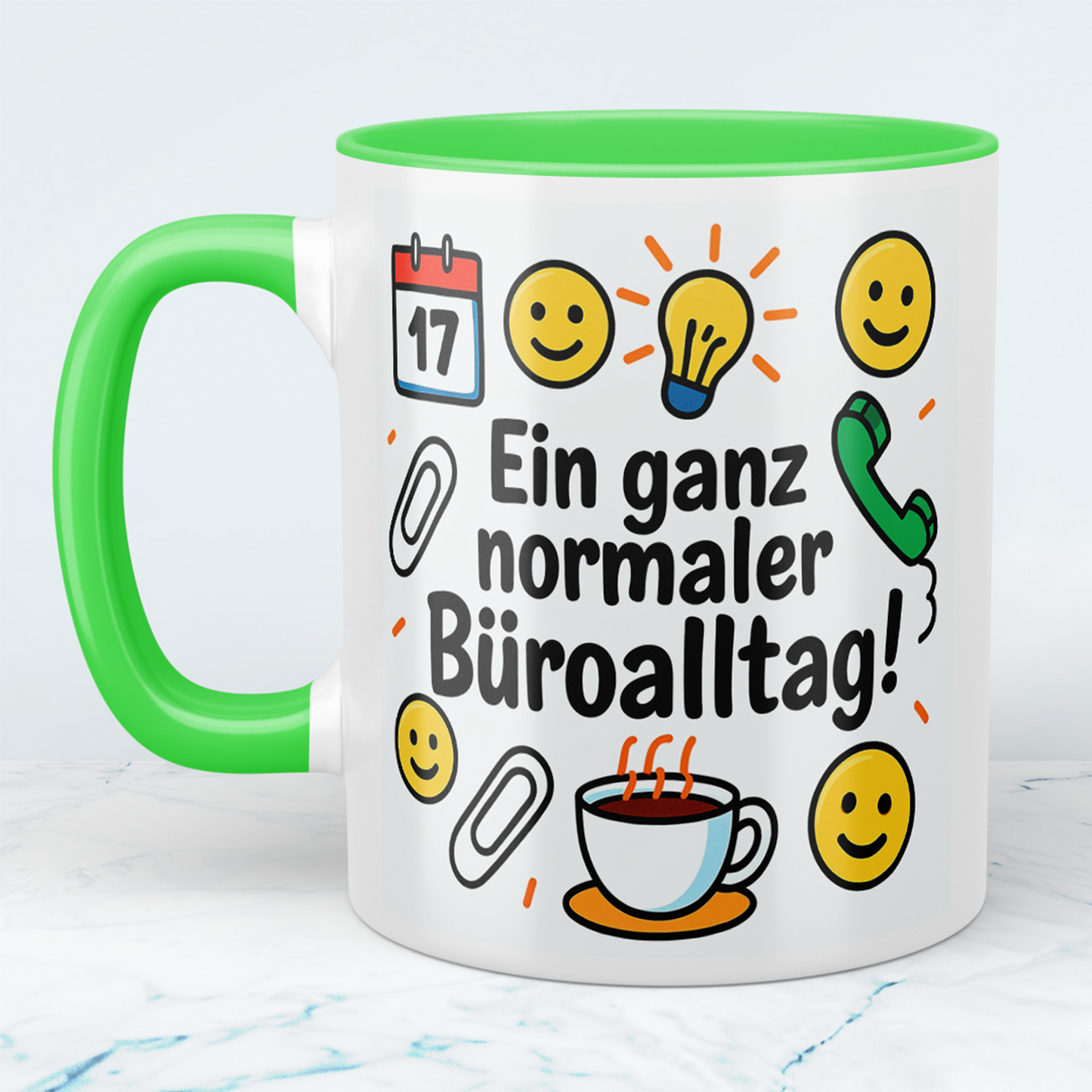 Lustige humorvolle Kaffee - Tasse für Arbeitskollegen: Ein ganz normaler Büroalltag!