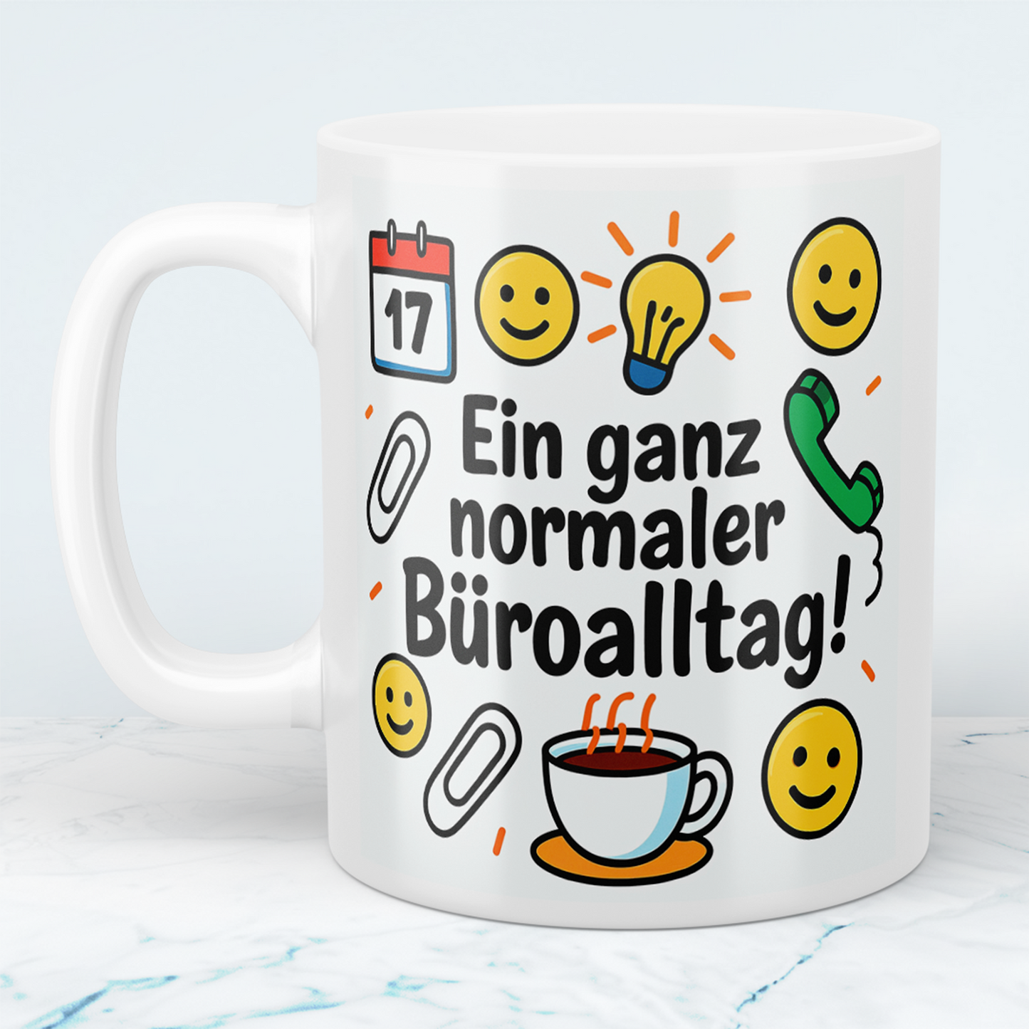 Lustige humorvolle Kaffee - Tasse für Arbeitskollegen: Ein ganz normaler Büroalltag!