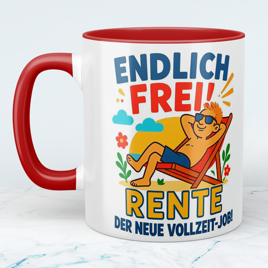 Lustige Tasse "Endlich frei – RENTE, der neue Vollzeit-Job!" – Perfekt für den Ruhestand