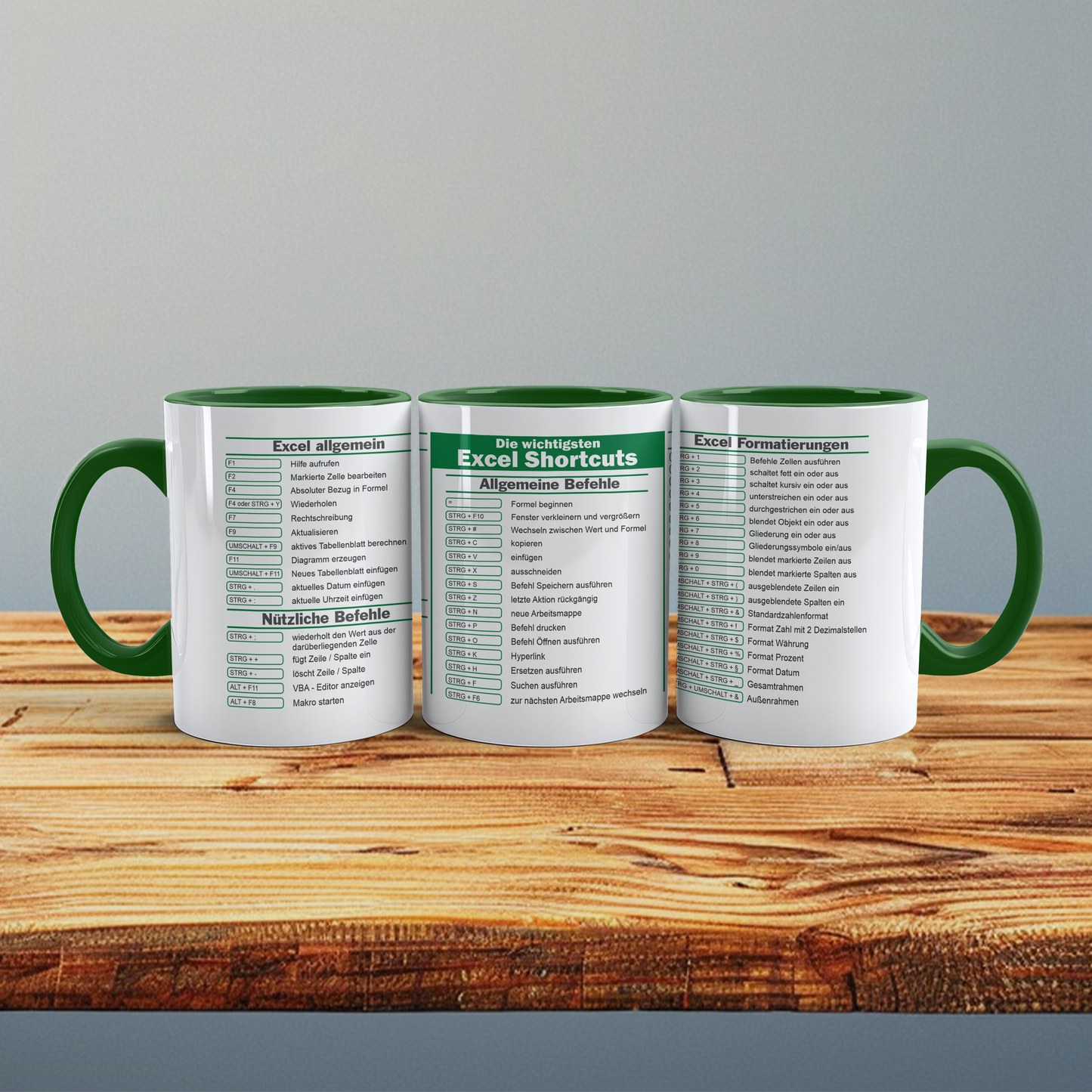 Keramik Tasse mit Excel Shortcuts Kurzbefehlen, Geschenk für Kollegen