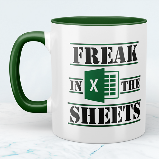 Mug with the inscription "Freak in the Sheets" - Excel mug, gift for colleagues