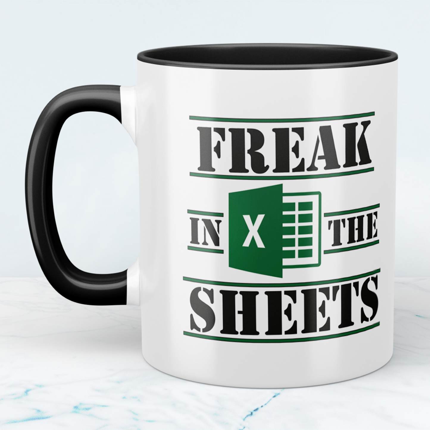 Mug with the inscription "Freak in the Sheets" - Excel mug, gift for colleagues