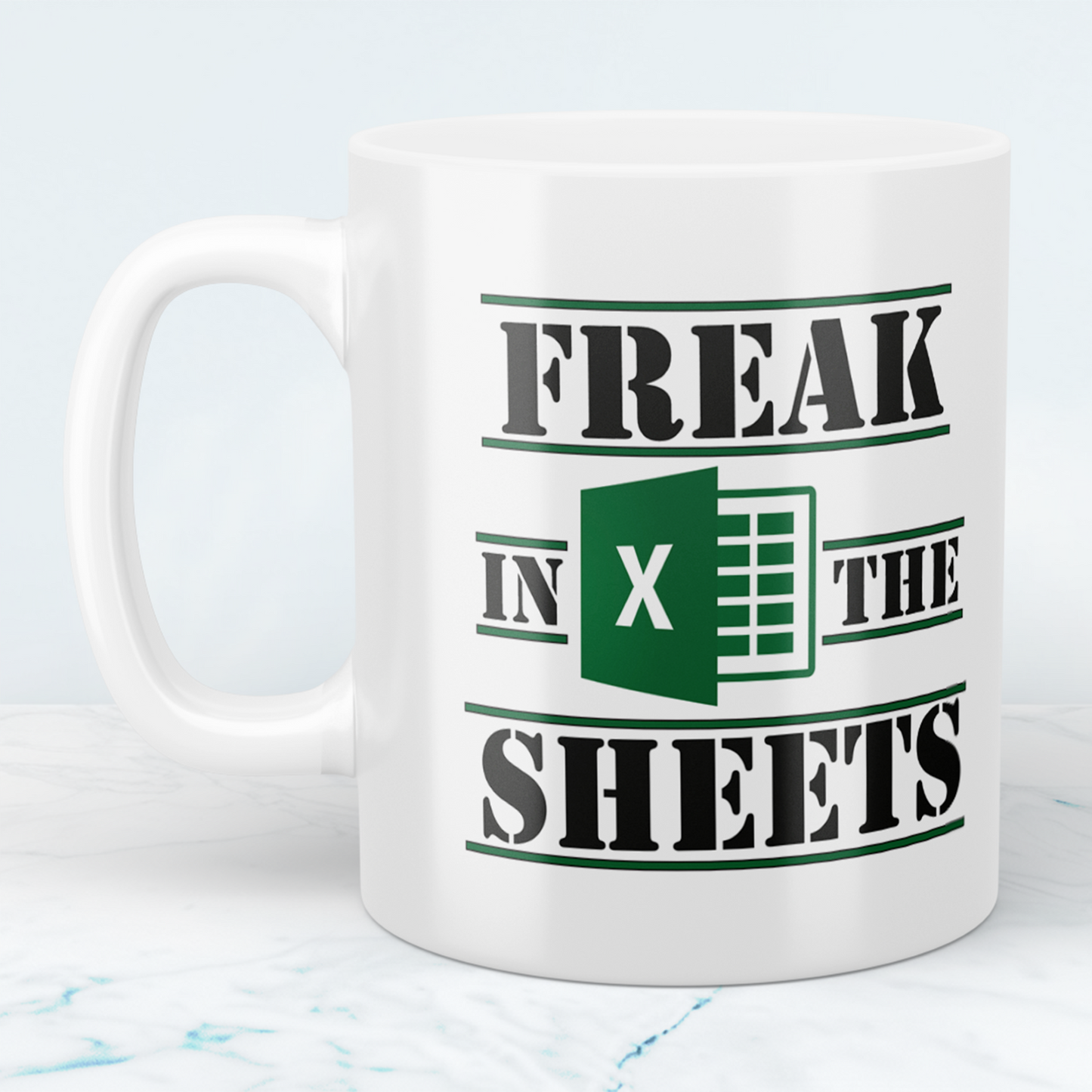 Mug with the inscription "Freak in the Sheets" - Excel mug, gift for colleagues