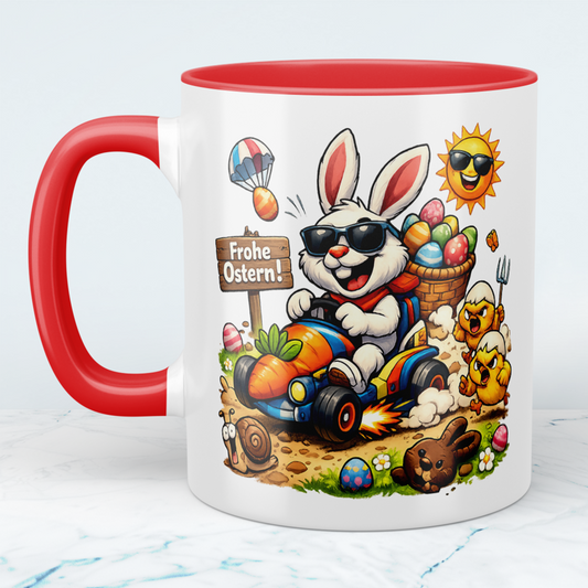 Lustige Oster Tasse mit Osterhase Motiv – Frohe Ostern Becher – Geschenk zu Ostern für Familie & Freunde