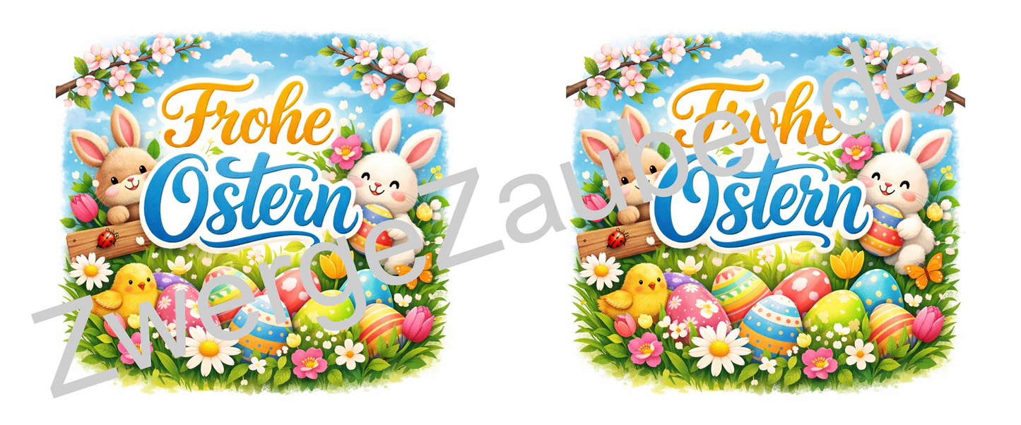 Frohe Ostern Tasse mit Hasen & Ostereiern – Osterbecher mit Spruch – Geschenkidee zu Ostern