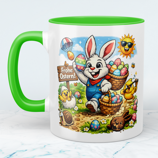 Frohe Ostern Tasse mit Osterhase – Süße Ostertasse mit bunten Eiern – Geschenkidee zu Ostern