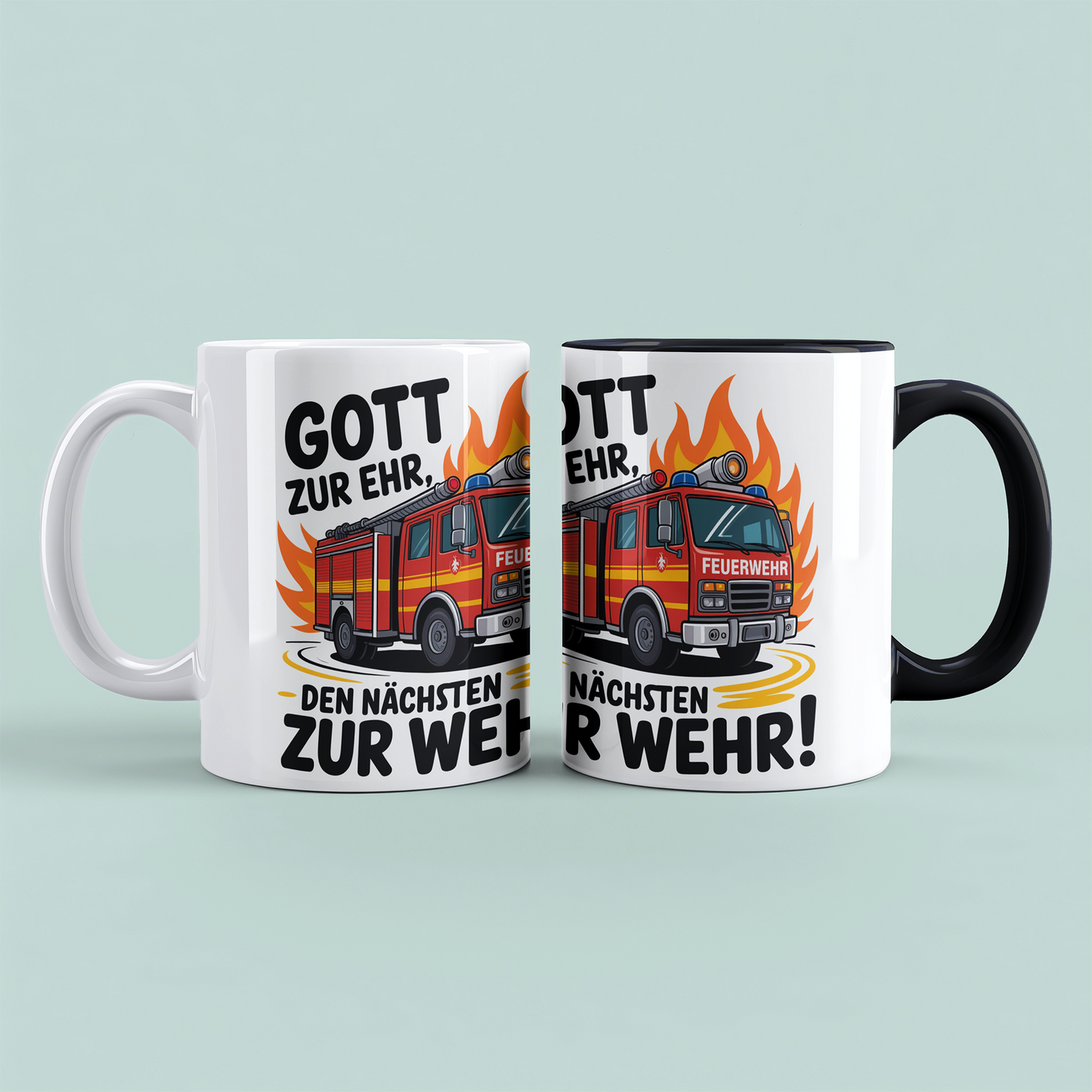 Bedruckte Feuerwehr-Tasse mit Spruch: Gott zur Ehr, den nächsten zur Wehr! – Das perfekte Geschenk!