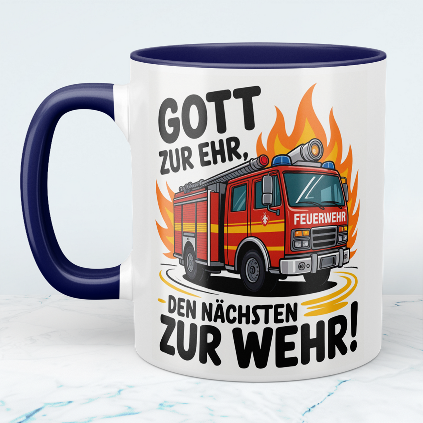 Bedruckte Feuerwehr-Tasse mit Spruch: Gott zur Ehr, den nächsten zur Wehr! – Das perfekte Geschenk!