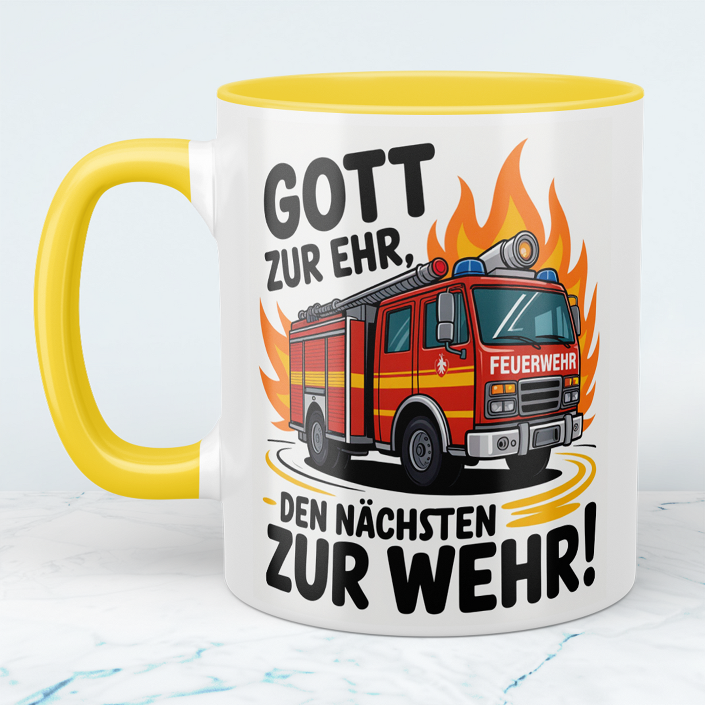 Bedruckte Feuerwehr-Tasse mit Spruch: Gott zur Ehr, den nächsten zur Wehr! – Das perfekte Geschenk!