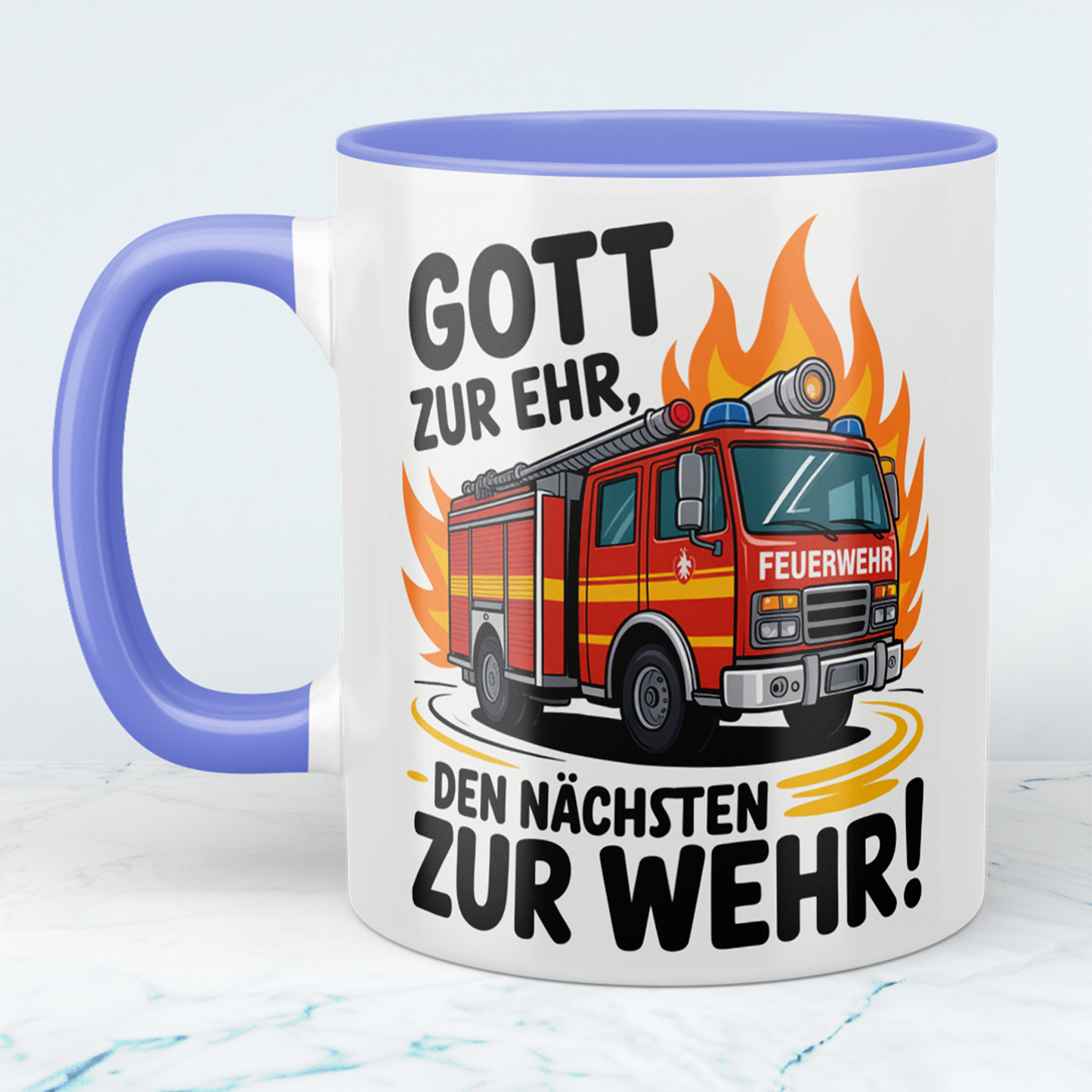 Bedruckte Feuerwehr-Tasse mit Spruch: Gott zur Ehr, den nächsten zur Wehr! – Das perfekte Geschenk!
