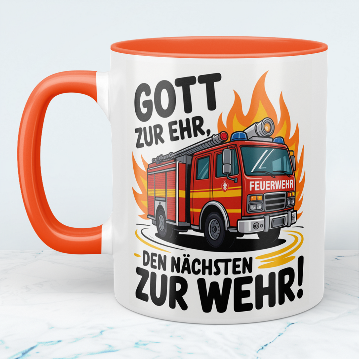 Bedruckte Feuerwehr-Tasse mit Spruch: Gott zur Ehr, den nächsten zur Wehr! – Das perfekte Geschenk!