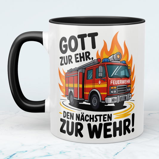 Bedruckte Feuerwehr-Tasse mit Spruch: Gott zur Ehr, den nächsten zur Wehr! – Das perfekte Geschenk!