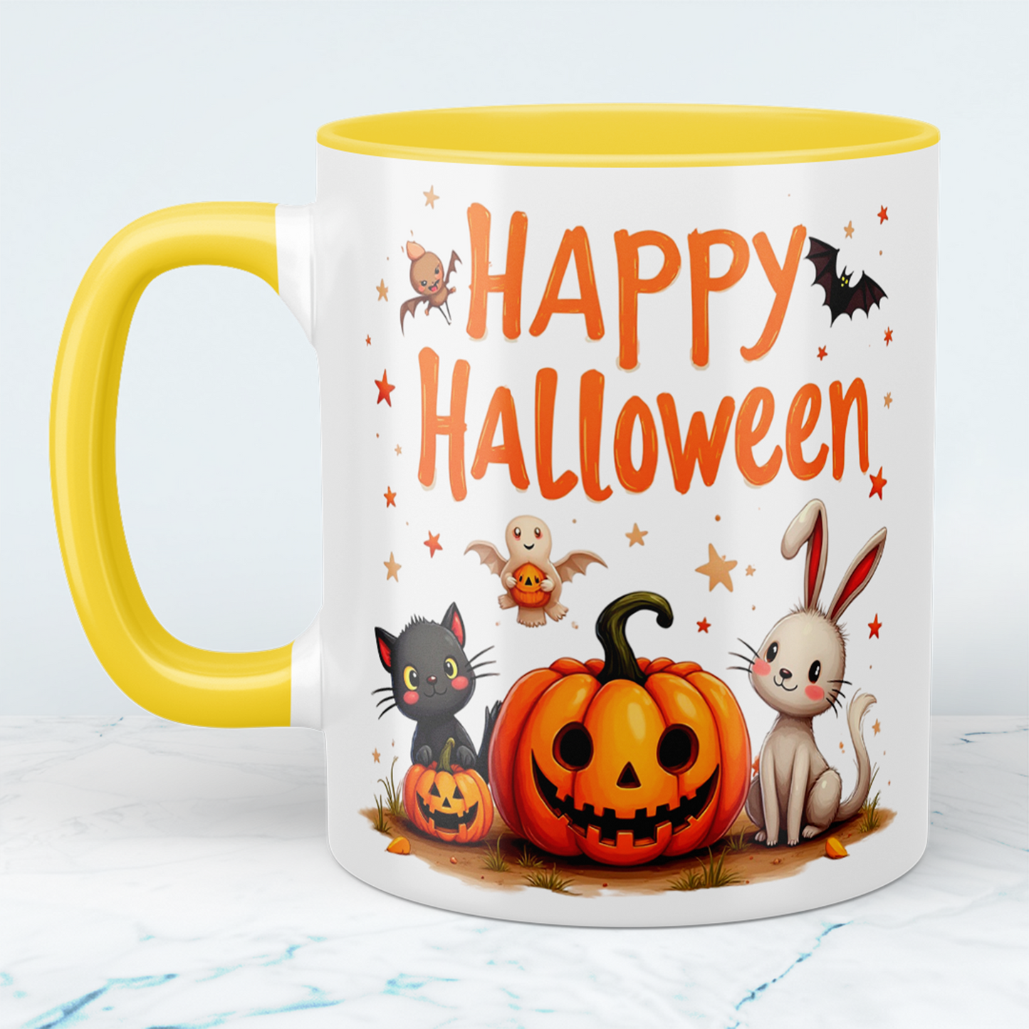 Lustige, bedruckte Tasse für Happy Halloween – Perfektes Geschenk mit fröhlichen Kürbis-Motiven!