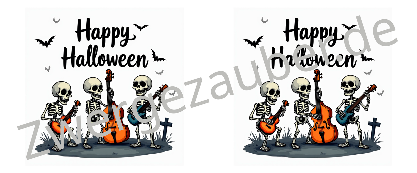 Lustige Halloween Tasse mit musizierenden Skeletten – Bedruckter Becher für gruselige Kaffeepausen!