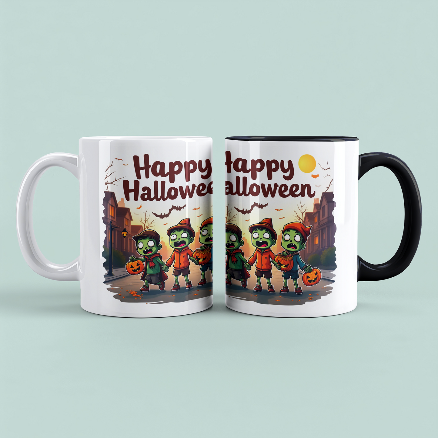 Gruselige Figuren Halloween Tasse – Lustiges, bedrucktes Geschenk für Fans des Schauer-Quirk