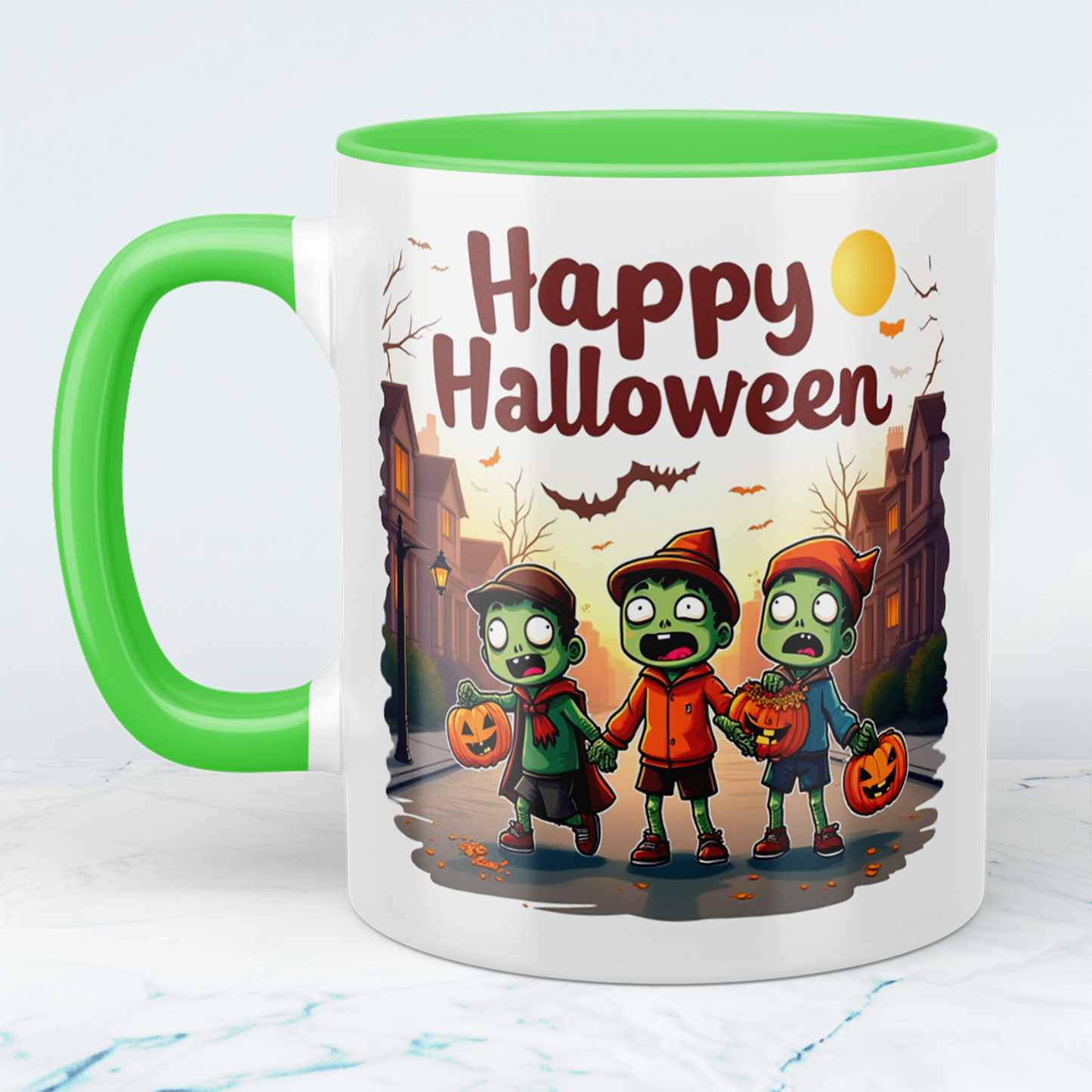 Gruselige Figuren Halloween Tasse – Lustiges, bedrucktes Geschenk für Fans des Schauer-Quirk