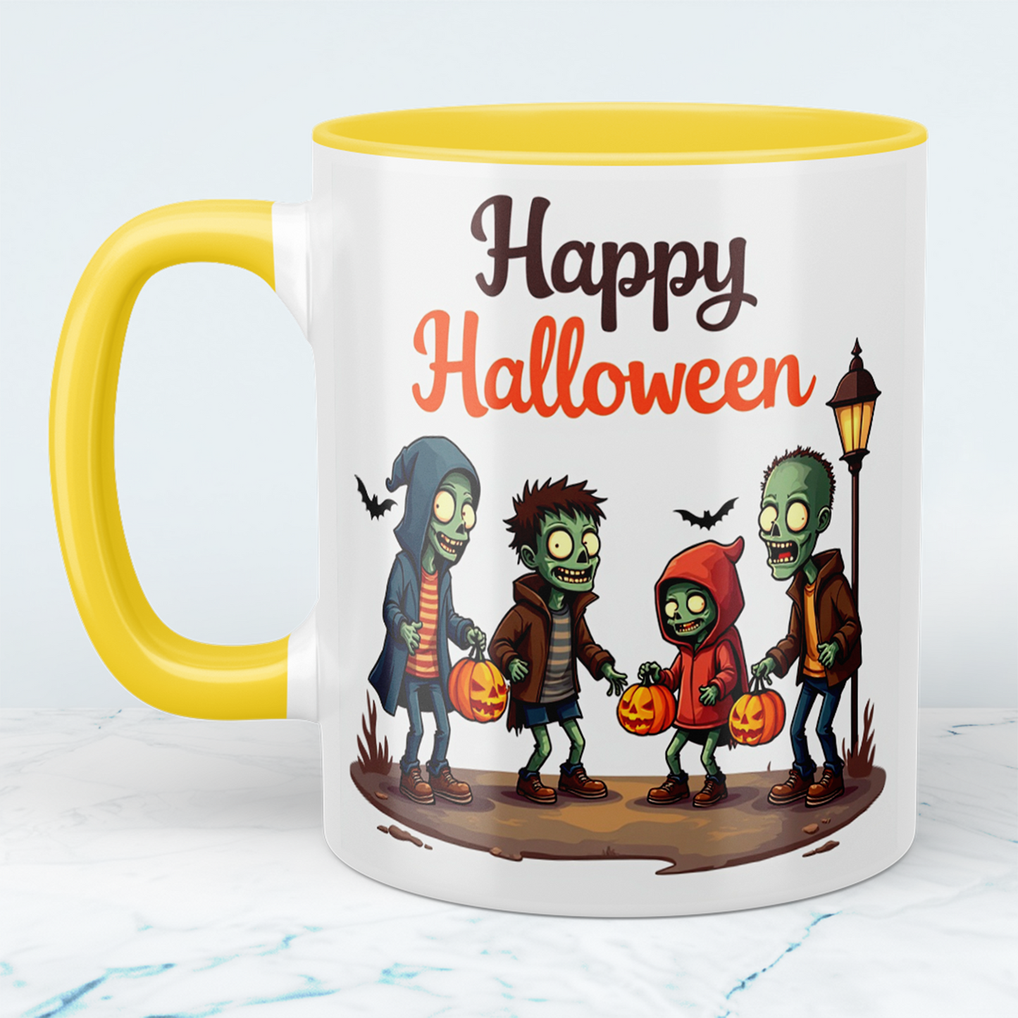 Lustige Happy Halloween Tasse – Bedruckte mit gruseligen Figuren, perfekt als Geschenk für Halloween-Fans!