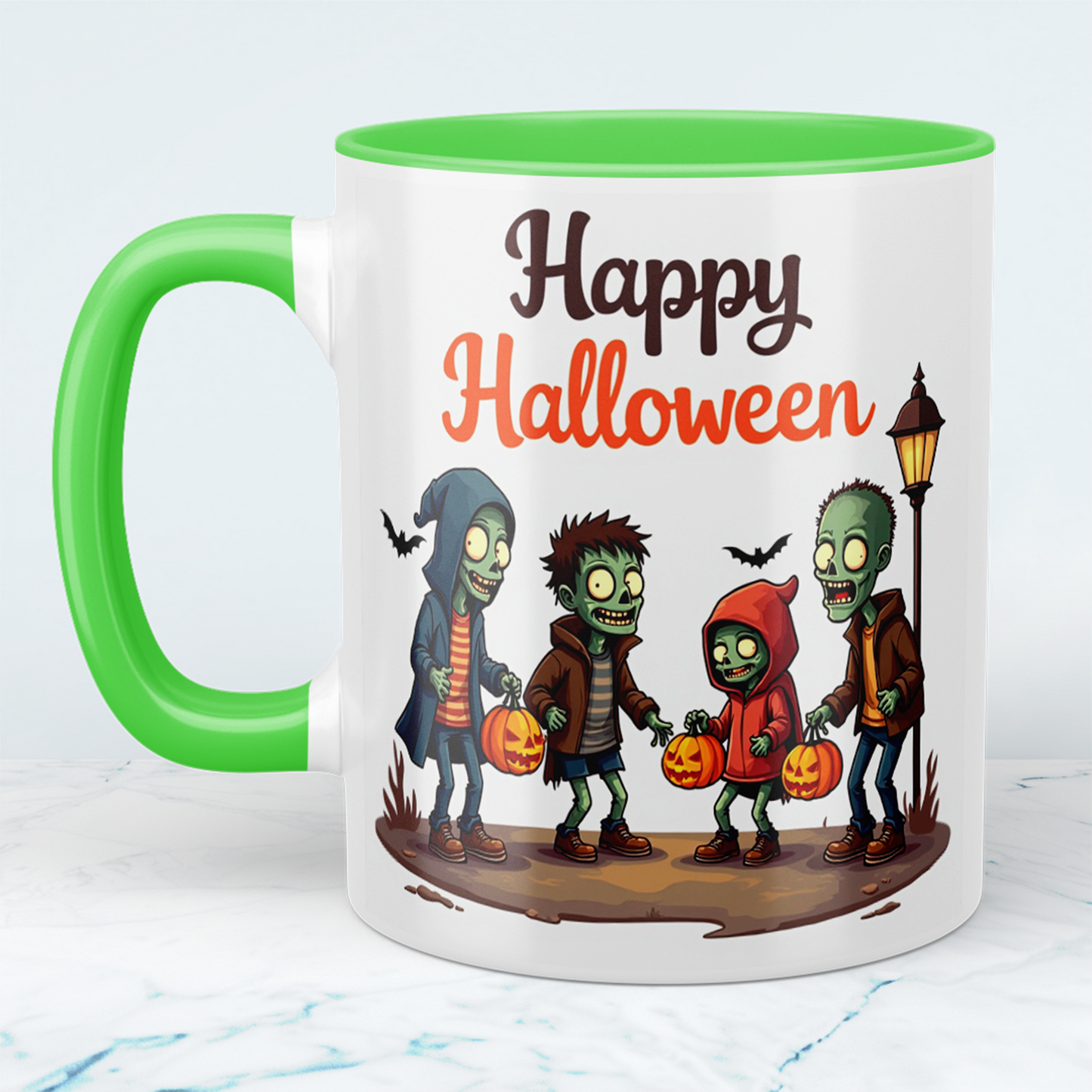 Lustige Happy Halloween Tasse – Bedruckte mit gruseligen Figuren, perfekt als Geschenk für Halloween-Fans!
