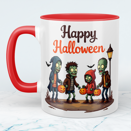 Lustige Happy Halloween Tasse – Bedruckte mit gruseligen Figuren, perfekt als Geschenk für Halloween-Fans!