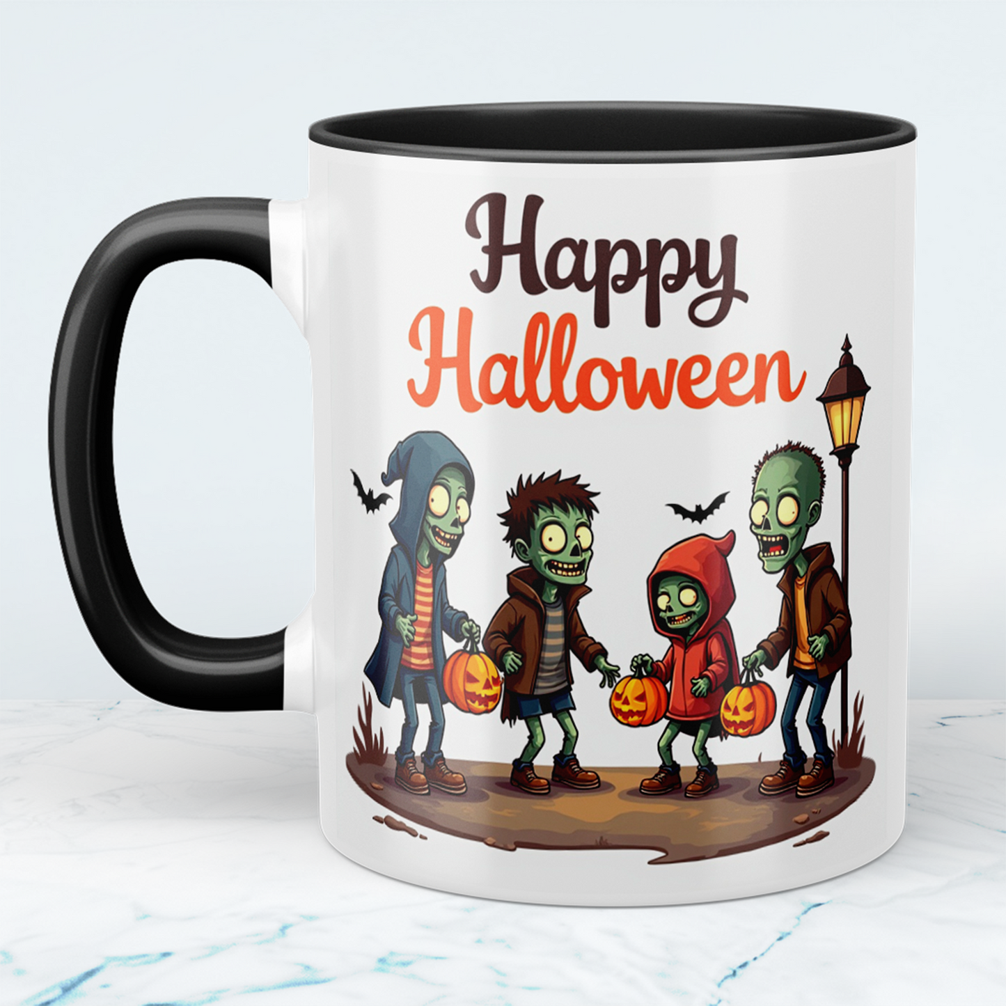 Lustige Happy Halloween Tasse – Bedruckte mit gruseligen Figuren, perfekt als Geschenk für Halloween-Fans!