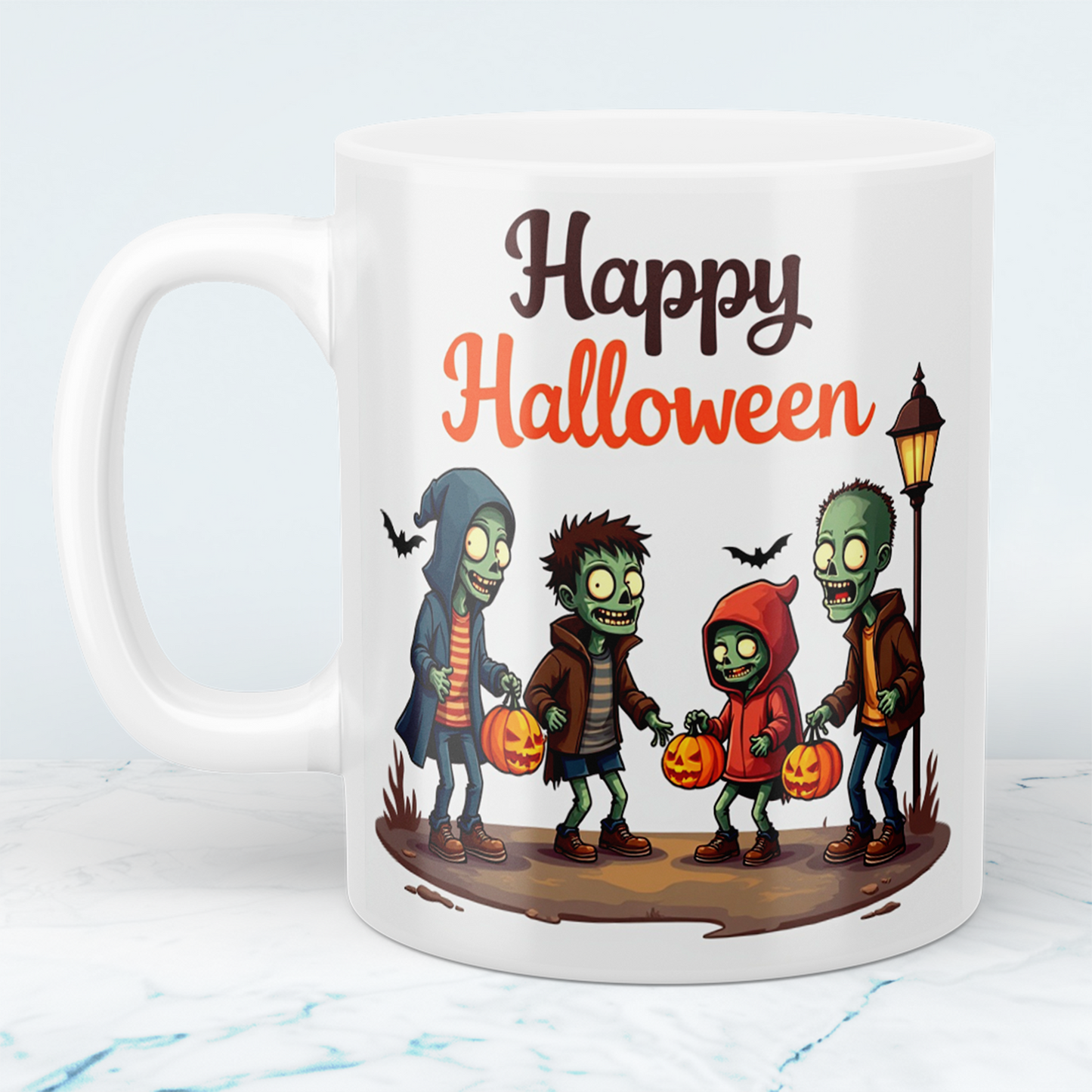 Lustige Happy Halloween Tasse – Bedruckte mit gruseligen Figuren, perfekt als Geschenk für Halloween-Fans!