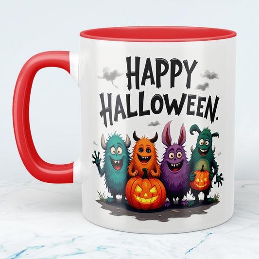 Lustige, bedruckte Tasse mit humorvollen Wesen – Perfektes Geschenk für ein fröhliches Happy Halloween!