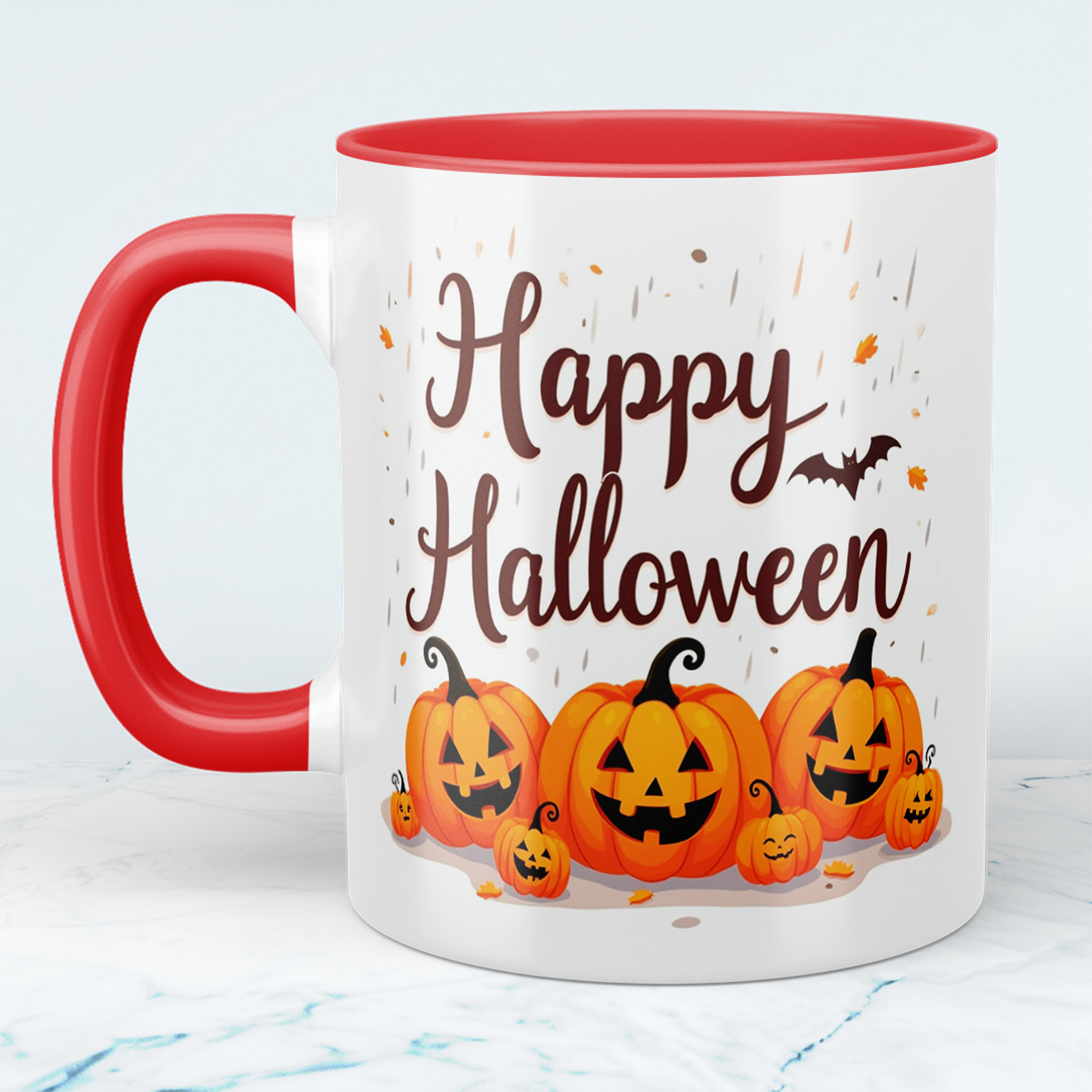 Lustige, bedruckte Tasse mit lachenden Kürbissen – Perfektes Geschenk für ein fröhliches Happy Halloween!