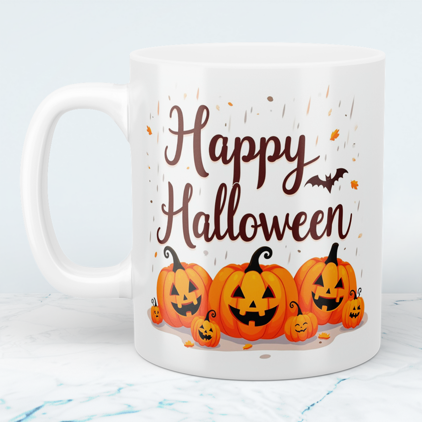 Lustige, bedruckte Tasse mit lachenden Kürbissen – Perfektes Geschenk für ein fröhliches Happy Halloween!