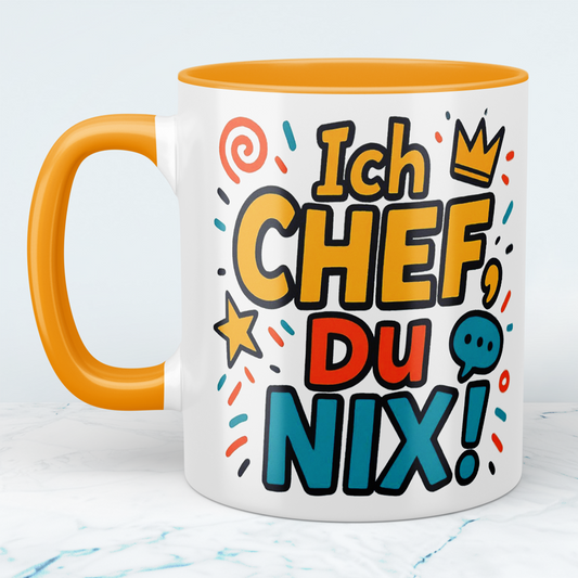 Bedruckte Tasse mit Spruch: Ich Chef, Du NIX – Für den perfekten Bürohumor